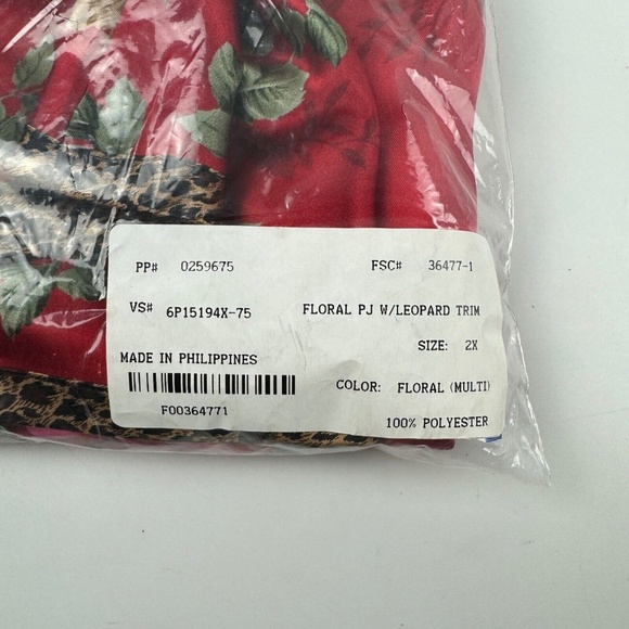 New Avon Intimates Womens Size 2X Pajama Set Tank and Pants Floral Leopard Trim - Picture 4 of 8